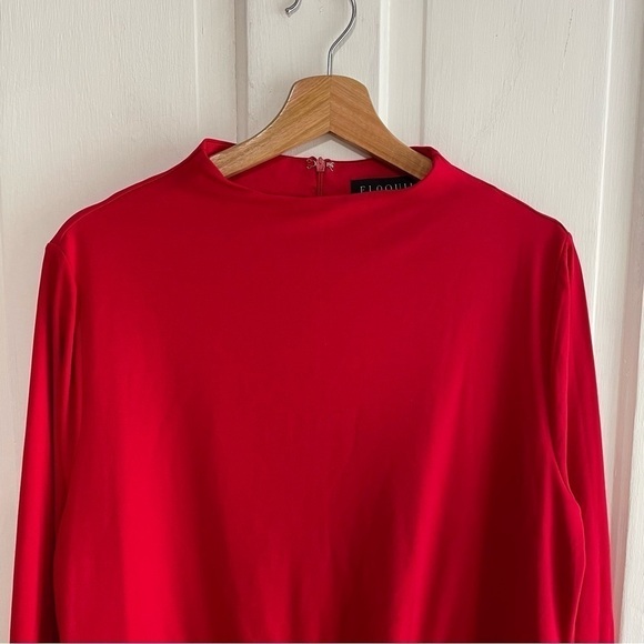 🥒 Eloquii Red Long Sleeve Ruched Sheath Mini Dress Leg Slit Red Women’s Plus 16 - Picture 4 of 11